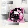 For Gothic, Hello Kitty, HalloweenAnime-Themed Flannel Blanket, Glam Style, Digital Print, All-Season Comfort, Tear-Resistant, Knitted Craft