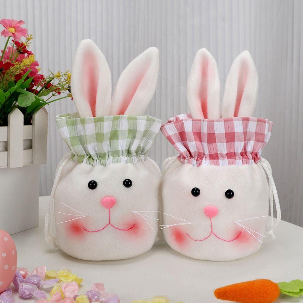Cartoon Rabbit Easter Gift Bags Long Ear Pink Green Drawstring Bundle Bag Festival Party Supplies Wrapping Bag Party Supplies