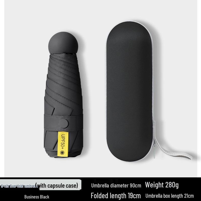 Women's Dual-Use Mini Umbrella: Compact Five-Fold Design, Thickened Fabric, Black Glue for UV Protection, Custom Logo Option