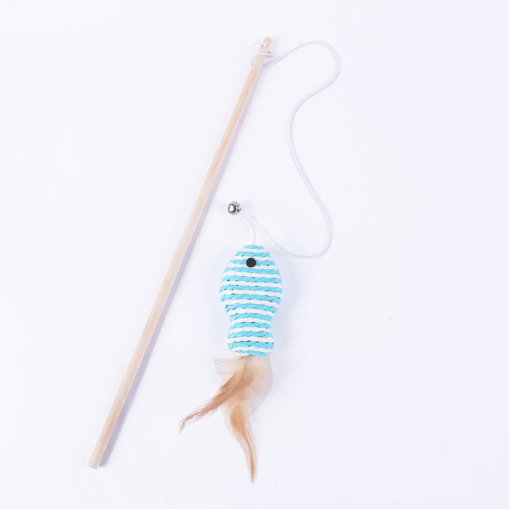 Interactive Cat Toy Wand with Durable Wooden Stick and Plush Mouse Attachment for Indoor Pet Play and Exercise
