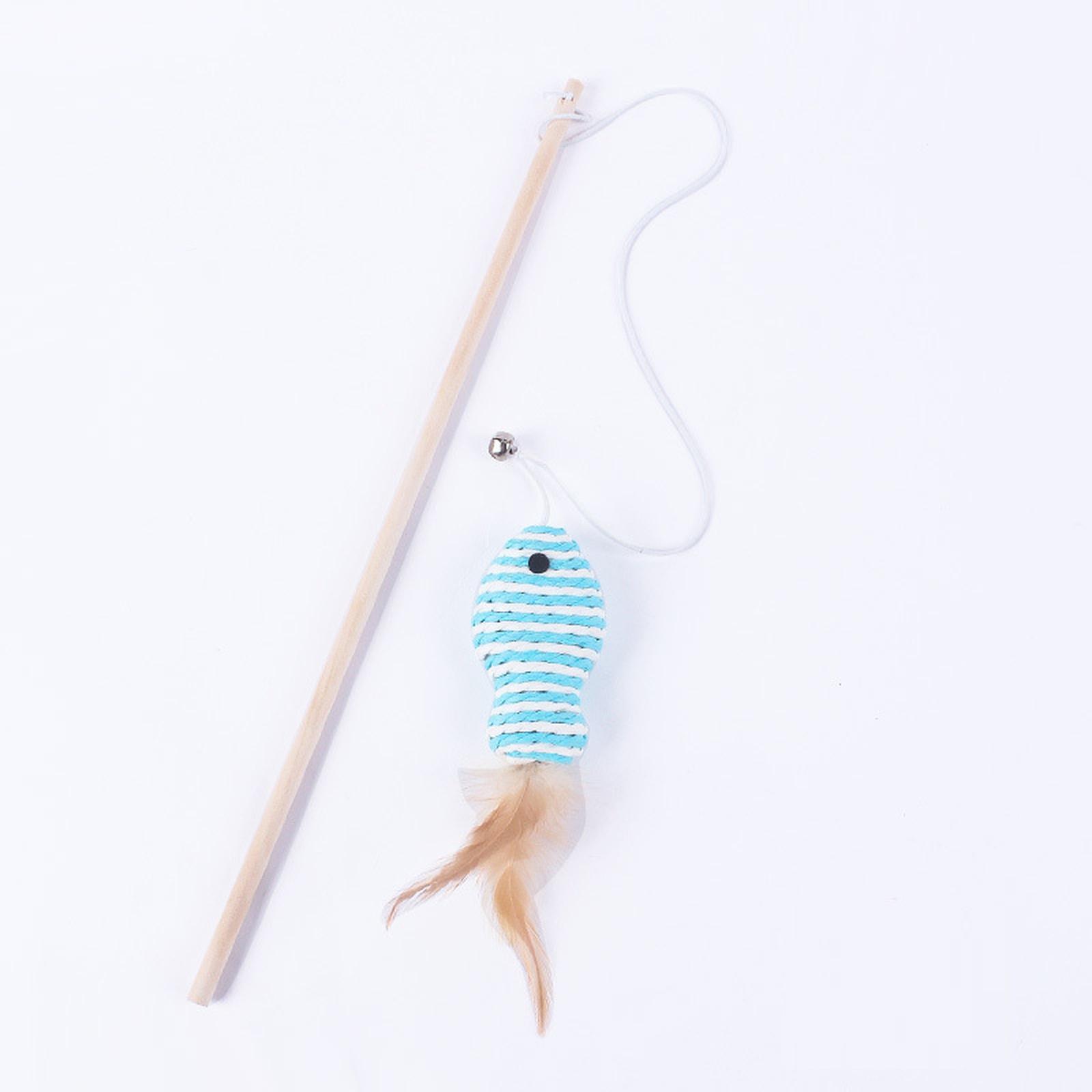 

Wooden Pole Teaser Wand Paper Rope Fish Interactive Resistant Toy one size синий