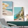 Dreamy Pastel Summer Beach Posters Woman Swimming Umbrella Sea Turtle Prints Canvas Painting Wall Picture Home Living Room Decor