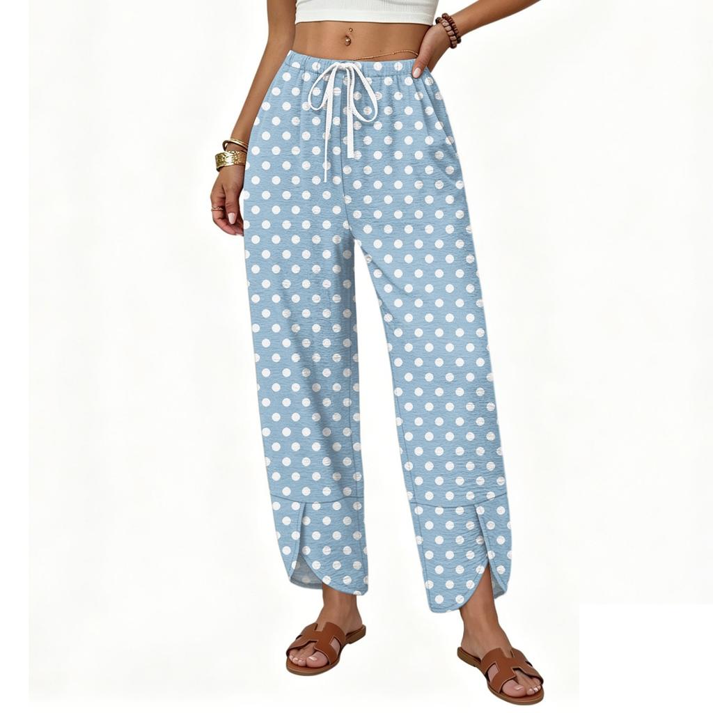 Women's Casual Wide Leg Drawstring Printed Pants with Loose Fit