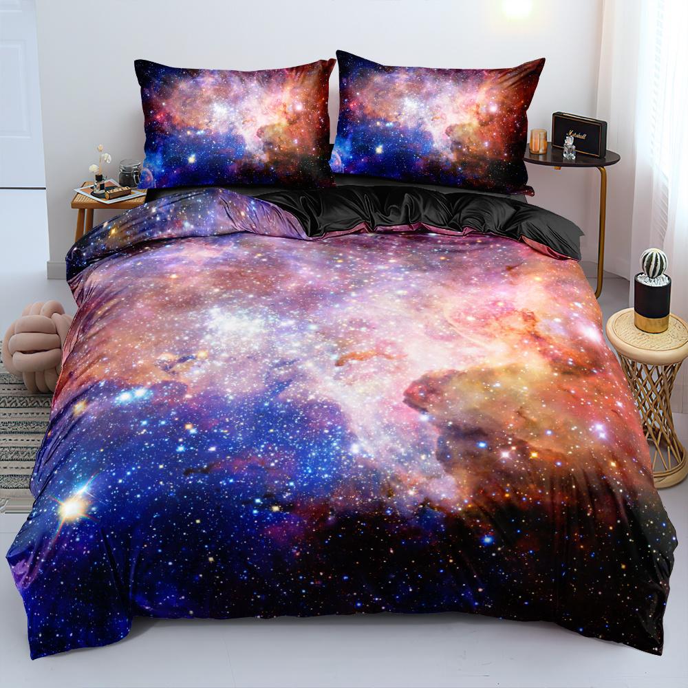 Luxury Galaxy Dark Blue Bedding Set Twin Full Queen King Size Duvet Cover Set Shining Stars Starry Sky Kids Adults Comforter Set