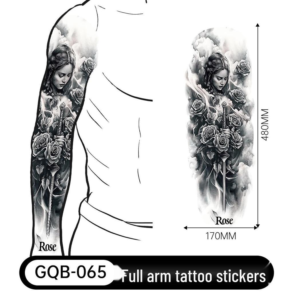 Adesivo Tatuaggio Completo per Braccio Uomo: Design Realistico Impermeabile, Motivo Tigre e Teschio