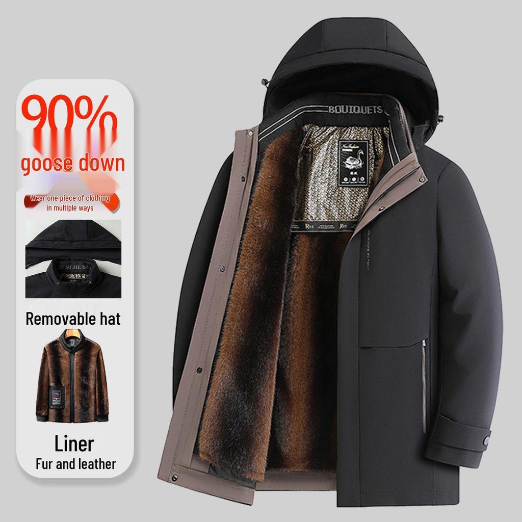 2025 Winter Men's High-End Thickened Goose Down Jacket with Detachable Liner.