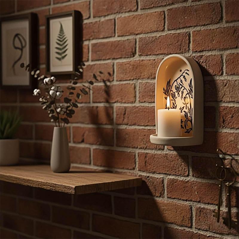 Sacred Wall Niche Collection - Handmade Wall Altar With Candle Holder & Jewelry Tray, Decorative Alcove Shelf For Meditation Dis