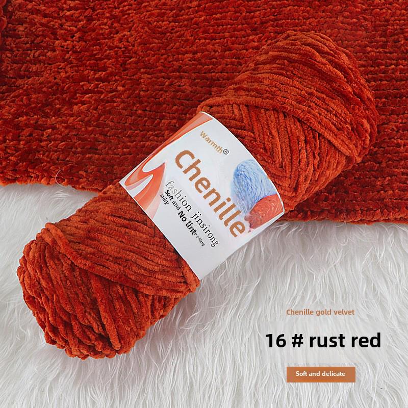 Chenille Gold Velvet Knit Scarf, Hat, Crochet Slippers, Doll Wool DIY Knitting Kit