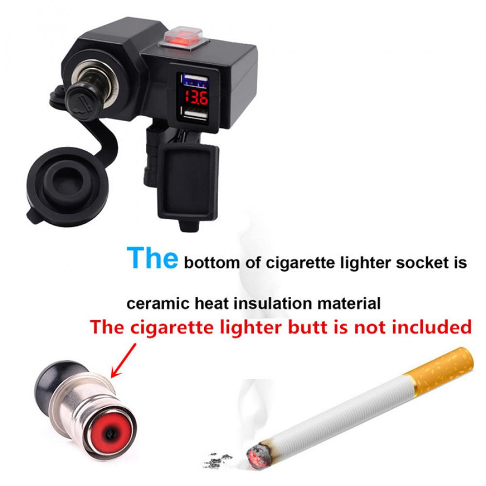 Dc12V Waterproof Motorcycles Handldbar 2Usb Port Adapter Blue Led With Voltmeter