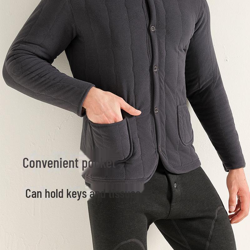 Men's Plus Velvet Thickened Wool Thermal Cardigan - Large Sizes for Middle-Aged & Elderly