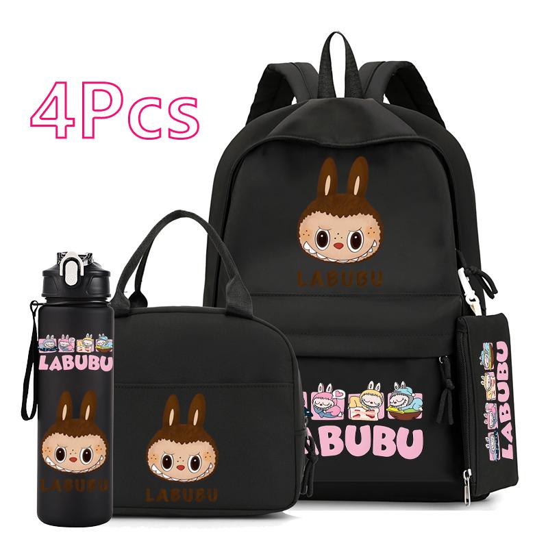 4Pcs/set Cute Anime Printed Backpack 750Ml Outdoor Sports Water Bottle Girl Boy Teen Student Schoolbag Child Kid Large Capacity Bookbag