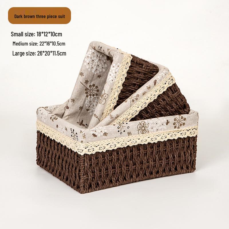

Handmade Imitation Rattan Large Storage Basket for Desktop or Coffee Table - Ideal for Keys, Cosmetics, Snacks, and Sundries. Small
