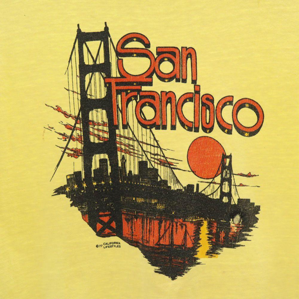 Hanes 70s Made in USA Vintage Print Short sleeve T-shirt M 38-40 yellow Men's Used