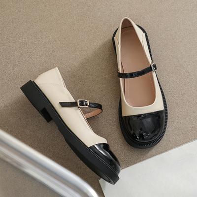 Chaussures d'été pour femmes sur Chaussures à talons à bout rond pour femme 2024 Gothique Escarpins Mary Jane Talons hauts Cuir normal Décontracté Noir A