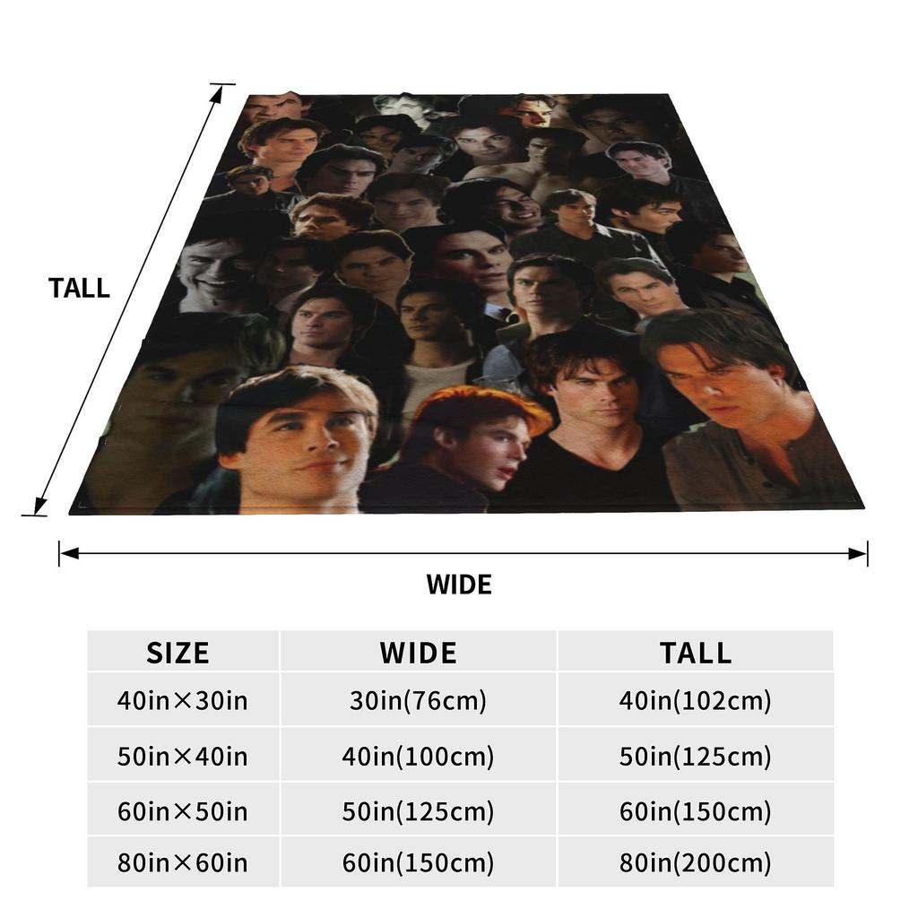 The Vampire Diaries Damon Salvatore Blankets Flannel TV Series Super Warm Throw Blankets for Bed Bedroom Quilt