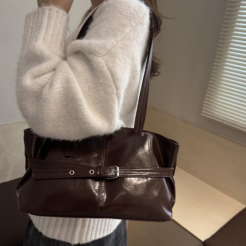 Yogodlns Belt Design Women's PU Leather Shoulder Bags Motorcycle Style Hot Girls Underarm Bag Large Capacity Female Casual Tote Handbags