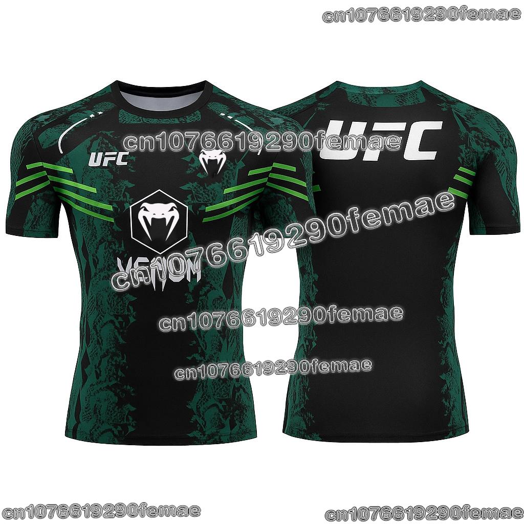 Camiseta de Entrenamiento Transpirable de Secado Rápido para Hombre UFC Alta Calidad Cuello Redondo Manga Corta Ropa Deportiva para Gimnasio Cómodo Top de Fitness para Verano