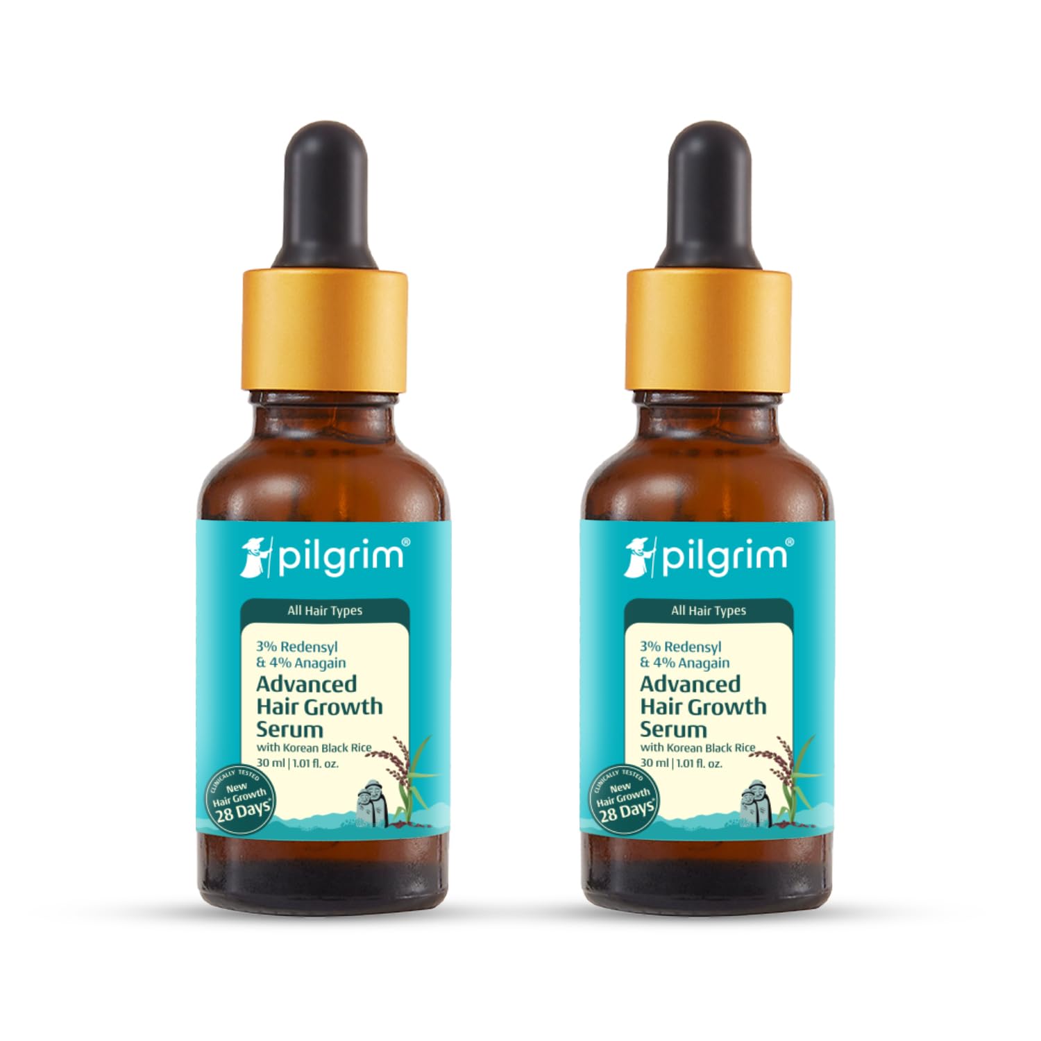 

Сироватка для росту волосся Pilgrim Redensyl 3% + Anagain 4% для чоловіків та жінок, Контролює випадіння волосся, 30 мл (Упаковка з 2 штук)