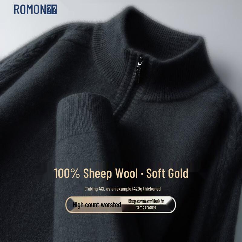 ROMON Men's 100% Wool Half-High Neck Thickened Sweater