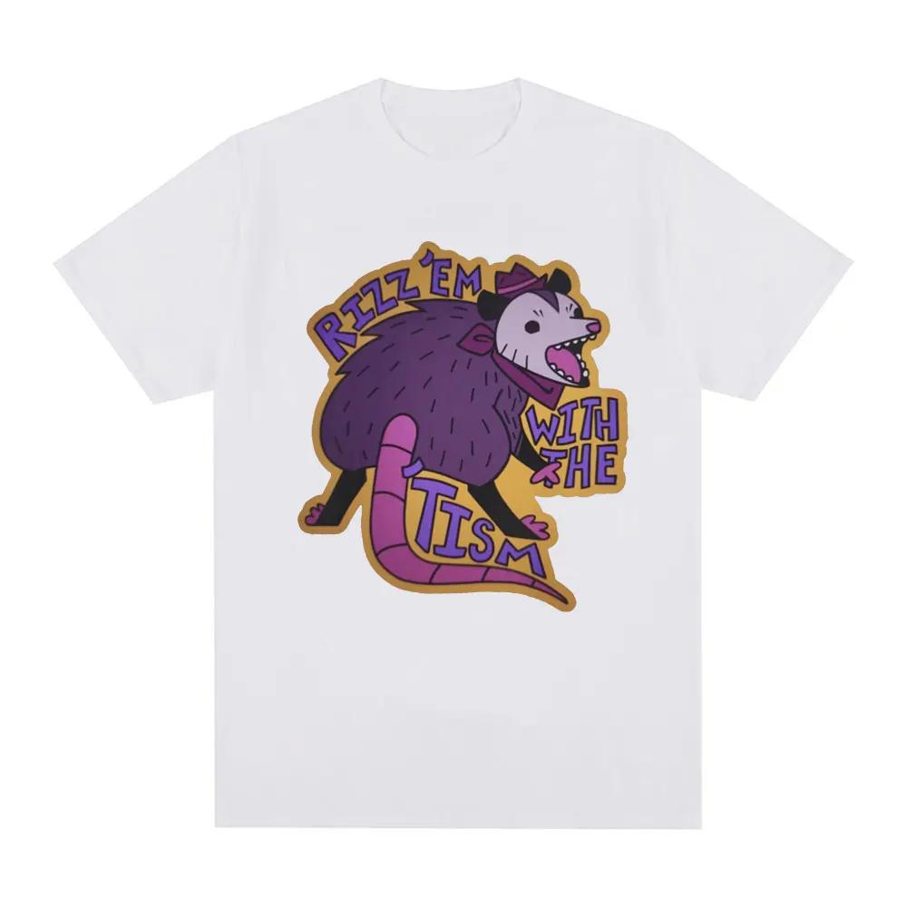 Rizz Em with The Tist T-Shirt Autism Funny Possum Meme T-Shirt Summer 100% Cotton Casual O-Neck Short Sleeve T-Shirt