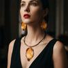 Exaggerated Design Enamel Necklace Earings Circular Tubes Leaves Shaped Jewelry Set Concert
