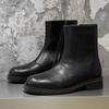 British Style Mens Casual Natural Leather Boots Square Toe Black Brown Shoes Cowboy High Boot Platform Motorcycle Chelsea Botas