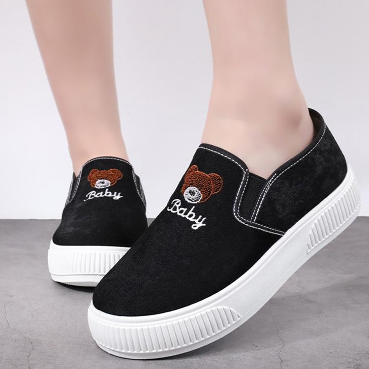 Damskie buty na wiosnę, buty na deskę, casualowe buty na płaskiej podeszwie, pojedyncze buty z motywem misia, jesienne buty z płótna, rozmiary 36-40