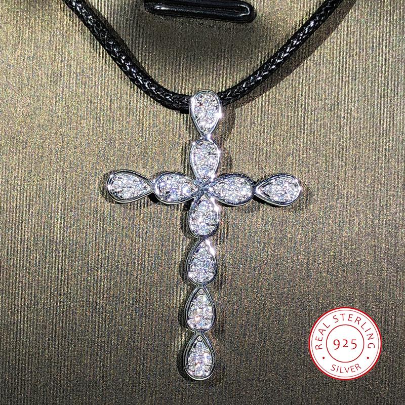 925 sterling copper fashion jewelry cross pendant sweater necklace ladies white zircon cross pendant jewelry gift religion