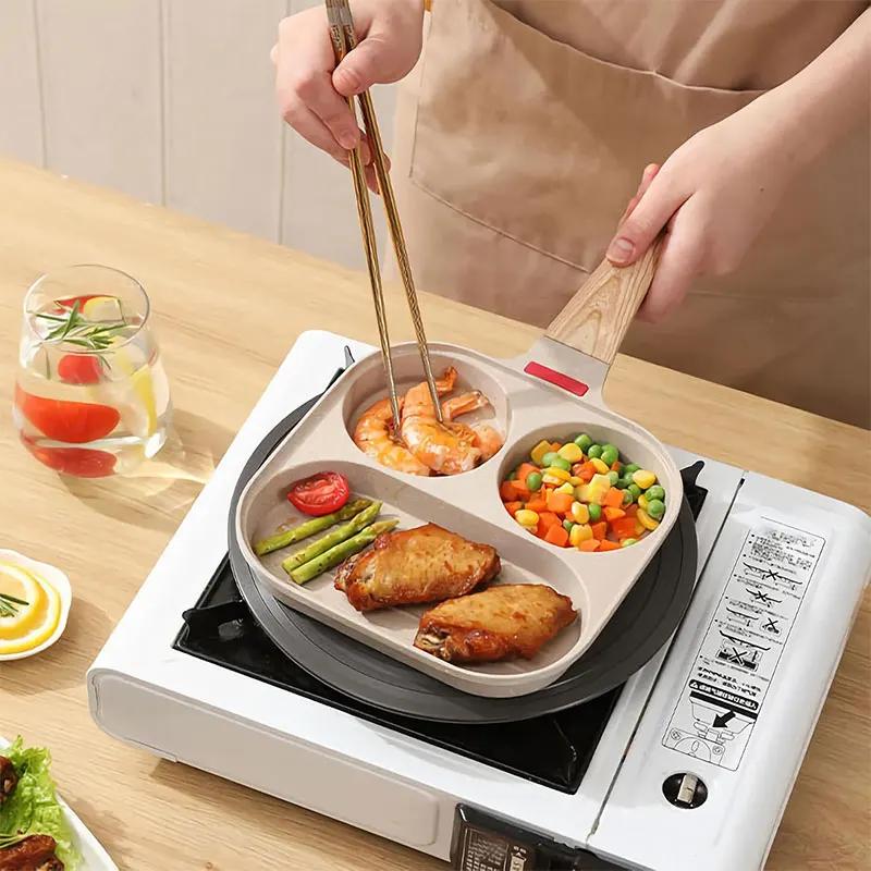 Healthy Fried Egg Pan Nonstick Omelette Pan with Lid 3-In-1 Divided Breakfast Egg Steak Grill Pan Skillet Pancake Pan Egg Cooker