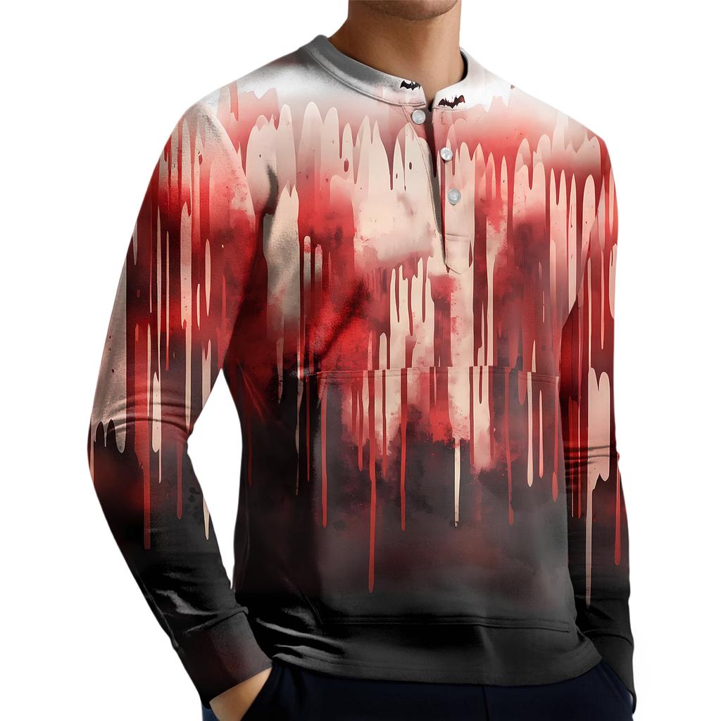 Men's Casual Button-Down Sweatshirt Fashion Printed Long Sleeve Shirt Pullover