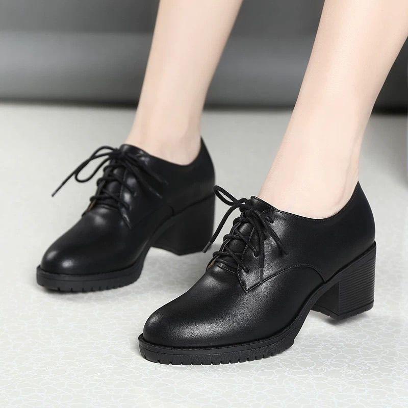 

Shoes women s spring and autumn retro small leather shoes women s British style medium heel professional single shoes interview black shoes are not 40