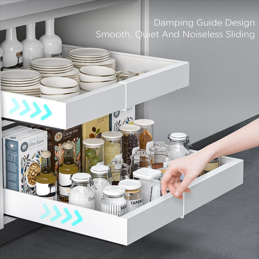 Pull Out Tray Organizer Kitchen Storage Rack Cabinet Expandable Under Sink Spice Boxes Silent Slide Drawer Style Bowl Dish Shelf