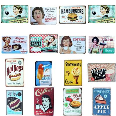 Lattine Metalliche Vintage per Decorazione Casa, Pittura Cibi per Torte, Poster Artistico Torta di Mele, Panetteria, Cucina, Decorazione Murale Caffè