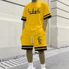 Men's Summer Comfortable Fashionable Colorful Letter Pattern 3D Printed 2-piece Set Leisure Sports Style Loose Oversized Breathable Sports Wear