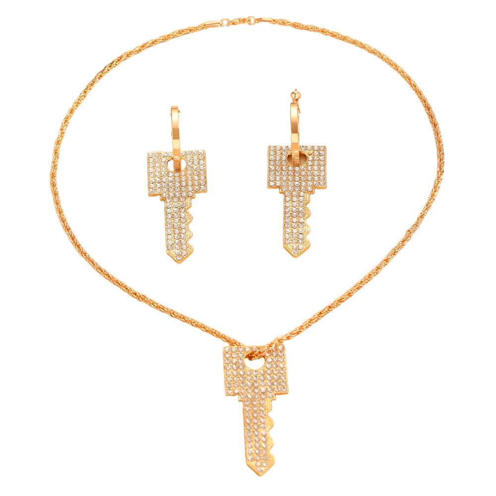 High quality fashion creative ins wind metal design sense key pendant women's necklace earrings party set jewelry