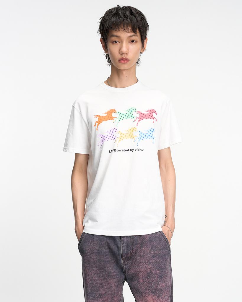 THEMUSEUMVISITOR Dot Horse Graphic T-Shirt (White)