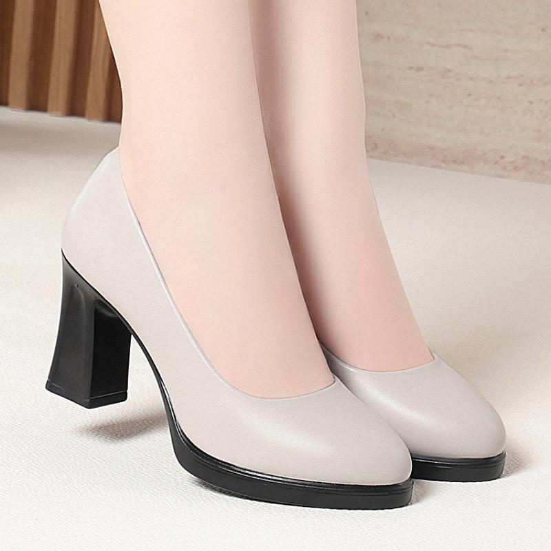 Jiuzhan Formal Work Shoes Black Versatile Tooling High Heels with Suit Leather Shoes Single Shoes Interview Women's Shoes