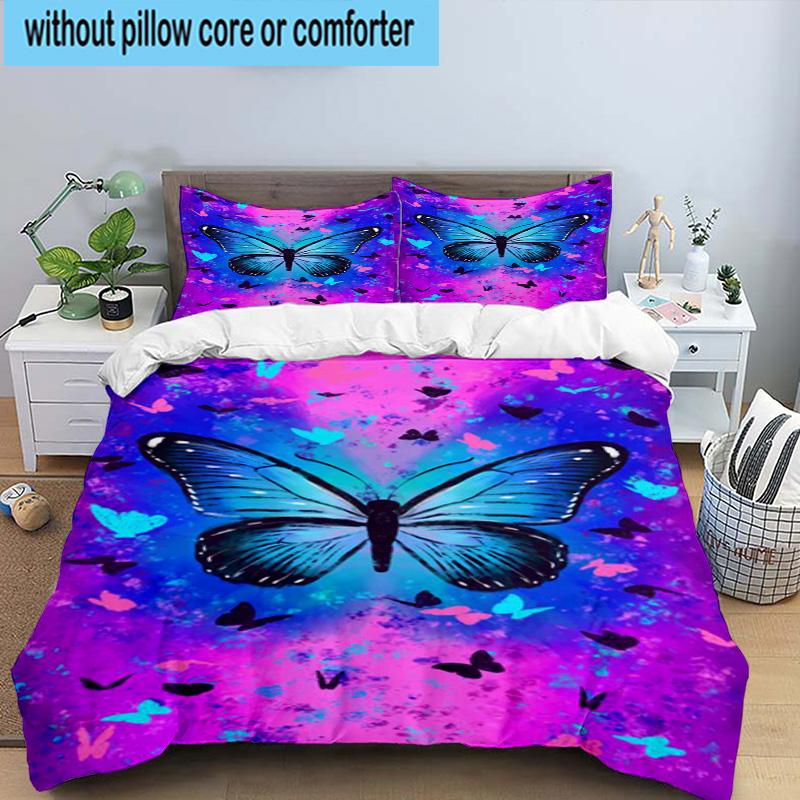 Purple Butterfly Dreams 3pcs Bedding,Including 1pc Duvet Cover And 2pcs Pillowcases Perfect for Christmas,Ideal for Bedroom, Dormitory