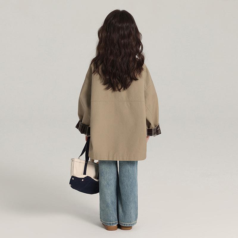 Spring Autumn Kids Girls Cotton Teens Windbreaker Coats Princess Oversize Coat Medium Long Outerwear Trench Clothes