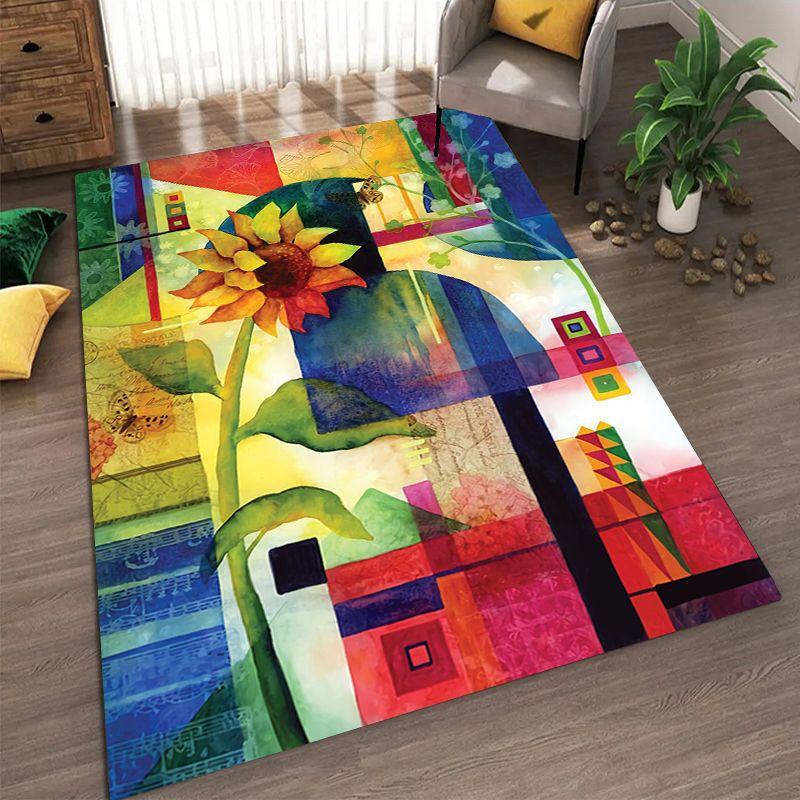 Sunflower Pattern Living Room Carpet Dirt Resistant and Easy To Maintain Foot Mat Bedroom Large-sized Floor Mat