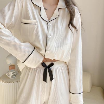 Damen Langarmhose Baumwollpyjama Dormir Lounge Nachtwäsche Solid White Pyjama Schlafzimmer Home Kleidung Weiblicher Pyjama