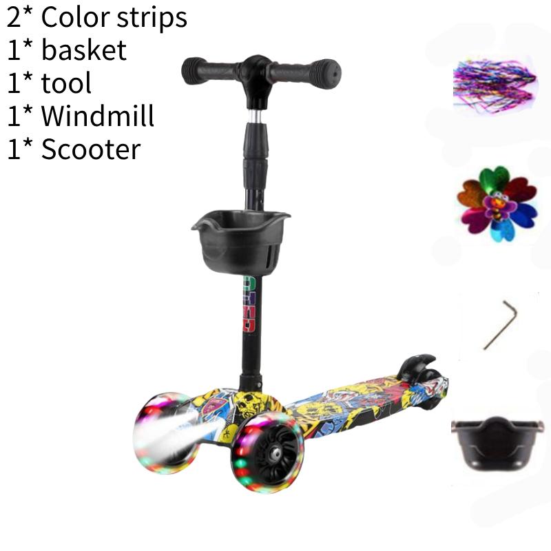 

Детский регулируемый самокат с музыкальной функцией, фарой, трехколесный, пластиковый Yellow