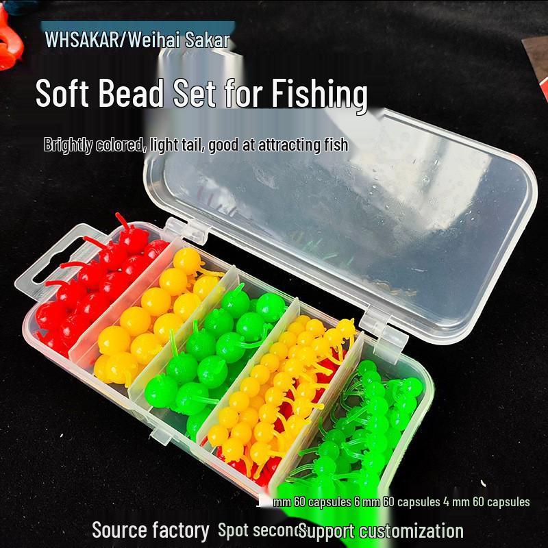 3-Color Soft Bead Lure Set: 90/180 Pcs with Tail String and Ball Gift Box - Shandong Weihai