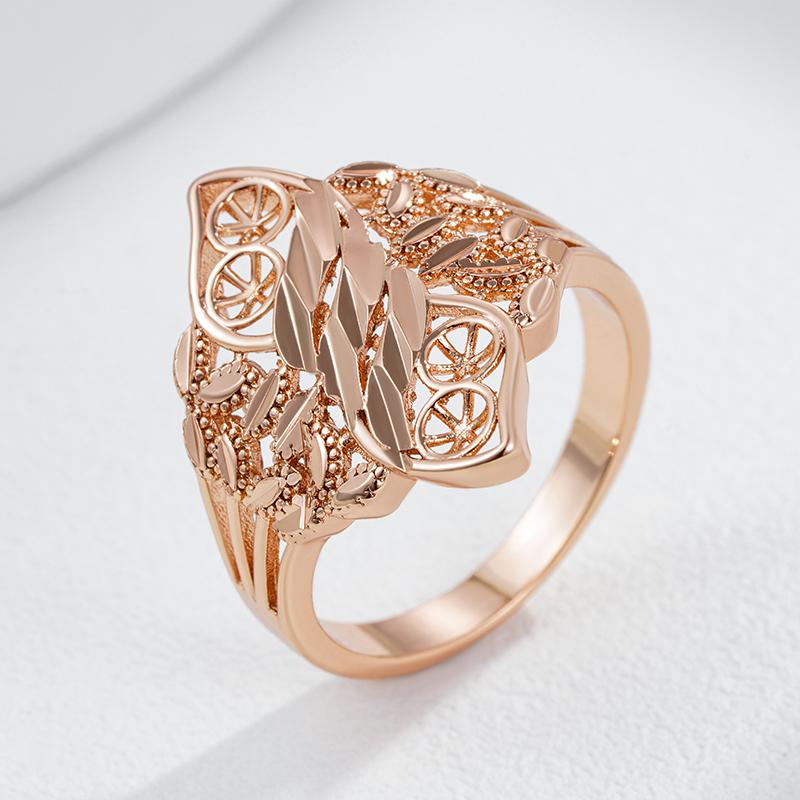 Fashion Glossy Ethnic Bride Rings For Women Unusual Creative Hollow Rhombus  Rose Gold Color Daily Fine Vintage Jewelry