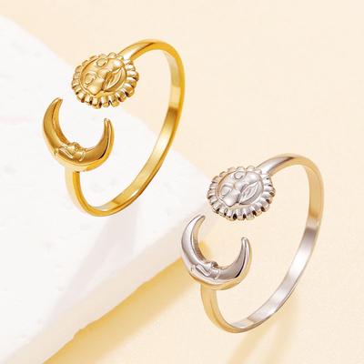 Retro Sonne & Mond Gesicht Sonnenblume Edelstahlring