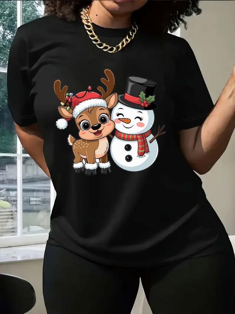 Graphic TShirt Cute Reindeer SnowUnisex Print Soft Short Sleeve Casual Crew Neck Summer Clothes for Unisex Luxus Marken Graphic Tee