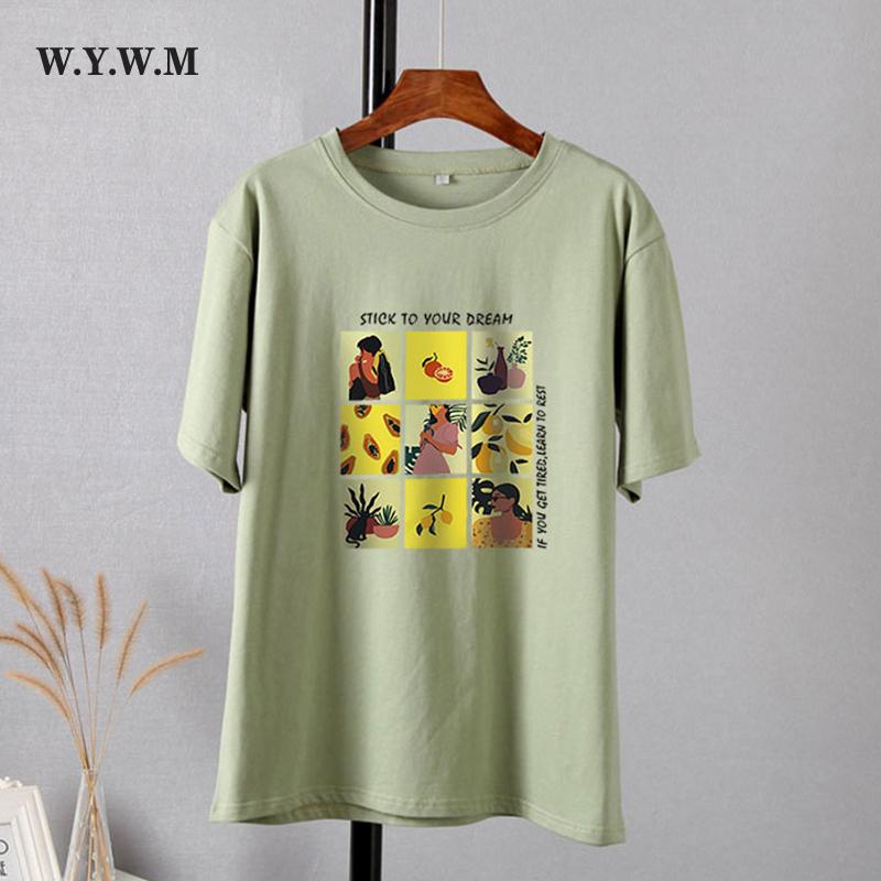 

WYWM новые летние футболки с мультяшным принтом женские простые Harajuku эстетичная одежда свободные повседневные женские топы с короткими рукавами одежда