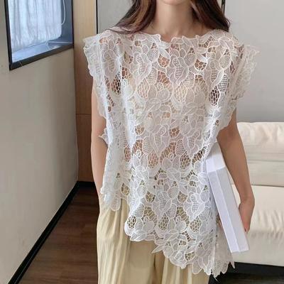 Summer Women Vest T-Shirt Sleeveless Basic Tops Lace Tees Casual Loose Green Tees