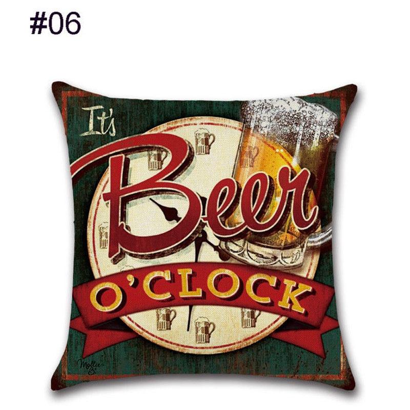 Linen 18" Cotton Pillow Case Vintage Beer Wine Bottle Sofa Throw Cover Cushion