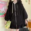 Zip Up Kawaii Hoodies Damen Winter Übergroßes warmes Sweatshirt Hasenohren süß